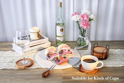 Miniatura 5 de Posavasos de madera de corcho para bebidas absorbentes con soporte, 4.33 pulgadas, forma decagonal de madera de acacia, juego de posavasos para