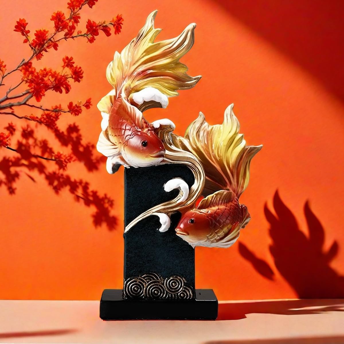 Chinese Feng Shui Fish Statue Sculpture Frgurine Good Lucky Gift for FengShui Lover Desktop Display Decorative Decoration (Gold)