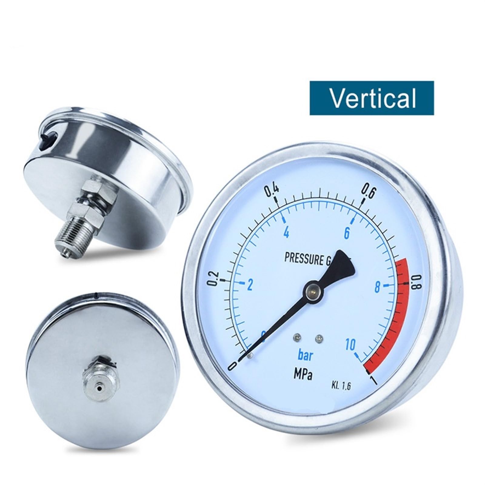 Manometro 0-60MPa Verticale antivibrazione in Acciaio Inossidabile glicerina Idraulico Acqua Olio Aria Filettatura G1/4 G1/2 manometro Digitale (Un Quarto Verticale, 0-0,1 MPa)