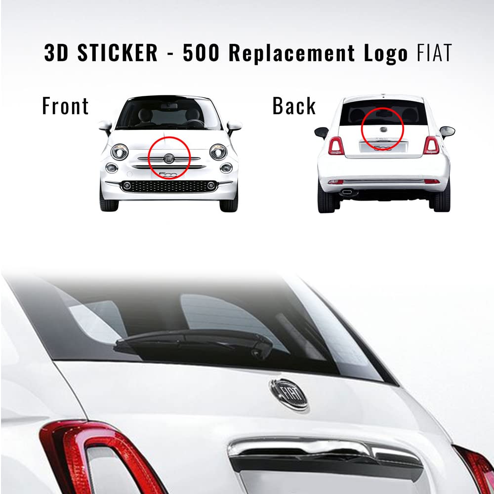 Autocollant 3D Remplacement Logo Pour Fiat 500 - Noir, Effet Lenticulaire, Résistant Aux Intempéries