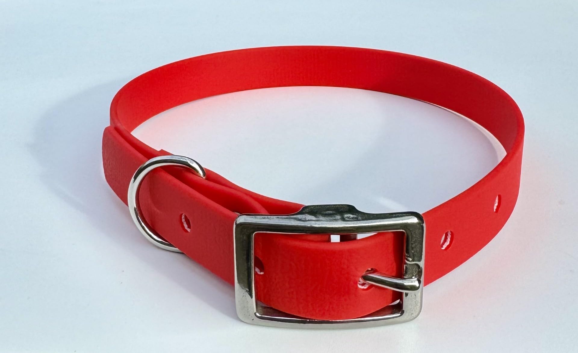 Genuine Biothane Rustproof Waterproof adjustable Dog Collar by eSKay with Stainless steel buckle small med large red, black, coral pink, navy blue (Red, Small)