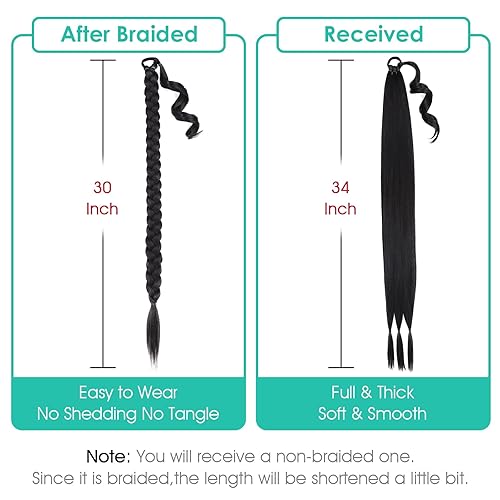 Miniatura 4 de WIGNEE Extensión de cabello sintético natural trenzado con banda elástica para el cabello para mujeres negras, uso diario (34 pulgadas, negro)