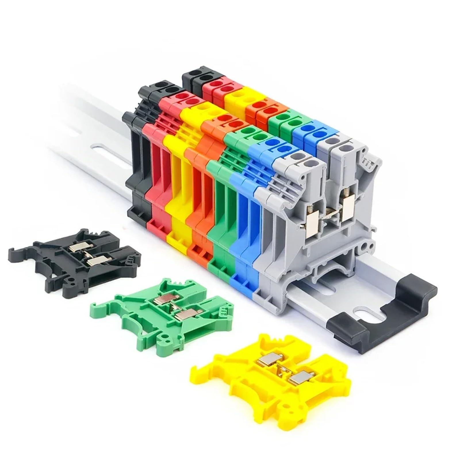 10 bloques de terminales de riel DIN UK-3N, universales, for conexión por tornillo de conductor, conectores de regleta de terminales eléctricas UK3N(Green)