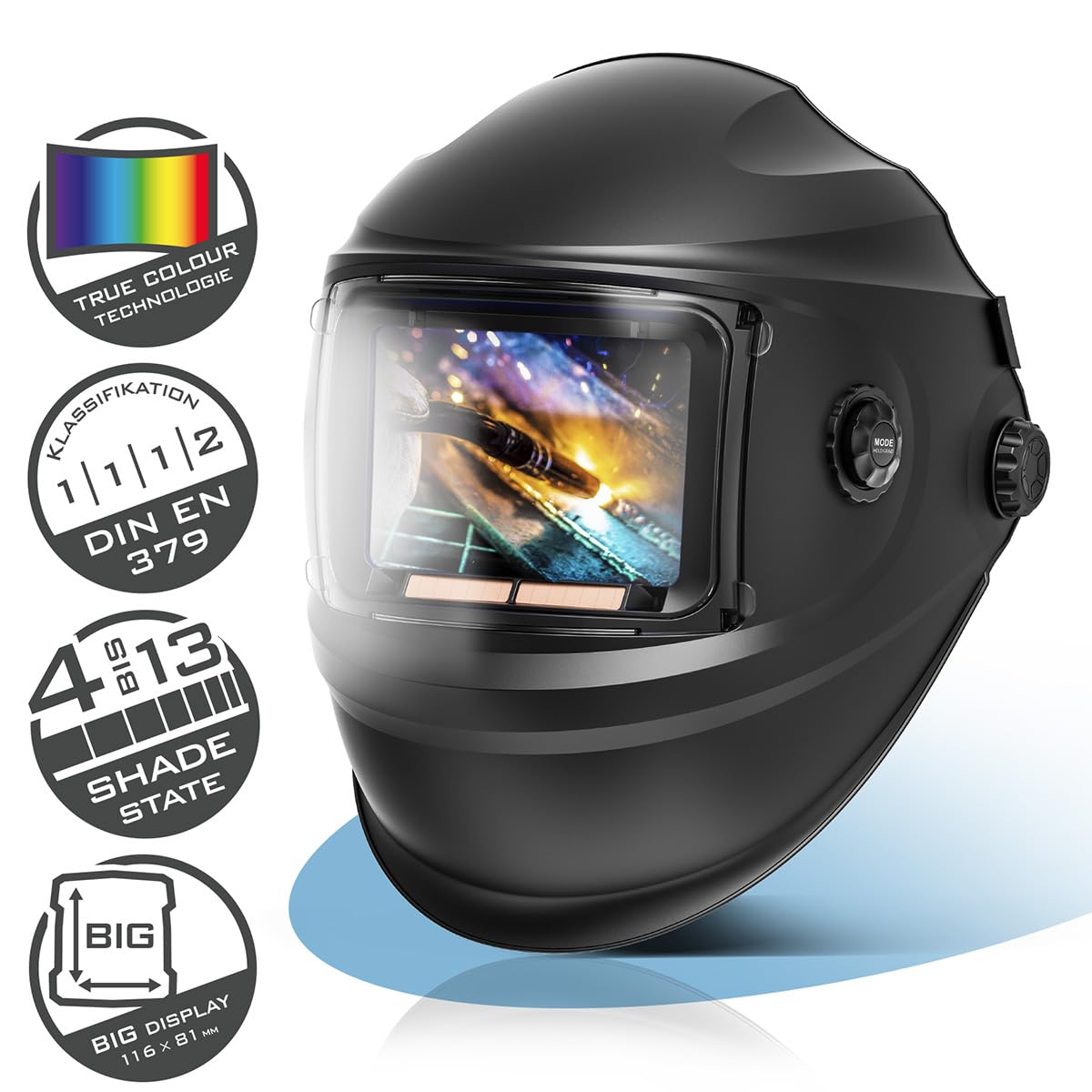 STAHLWERK Automatik-Schweißhelm 3-in-1 Booster – Schweißerhelm mit True-Colour, autom. Abdunkelung DIN 4-13, Jobspeicher, optische Klasse 1/1/1/2, Sichtfeld 116 x 81 mm, Schweißschild, Schweißmaske