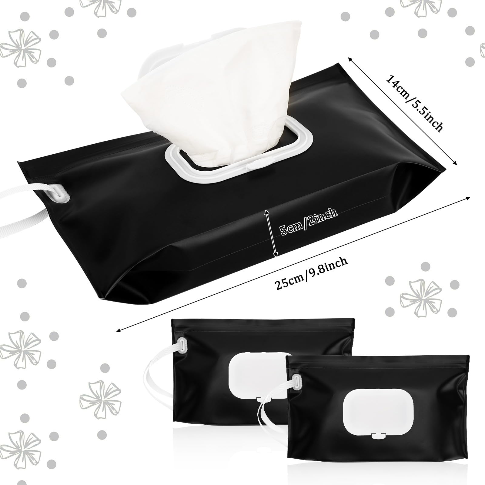 FEBSNOW Paquete de 2 dispensadores de toallitas para bebé, color negro, portátil, recargable, bolsa de toallitas húmedas para bebé, contenedor reutilizable de viaje