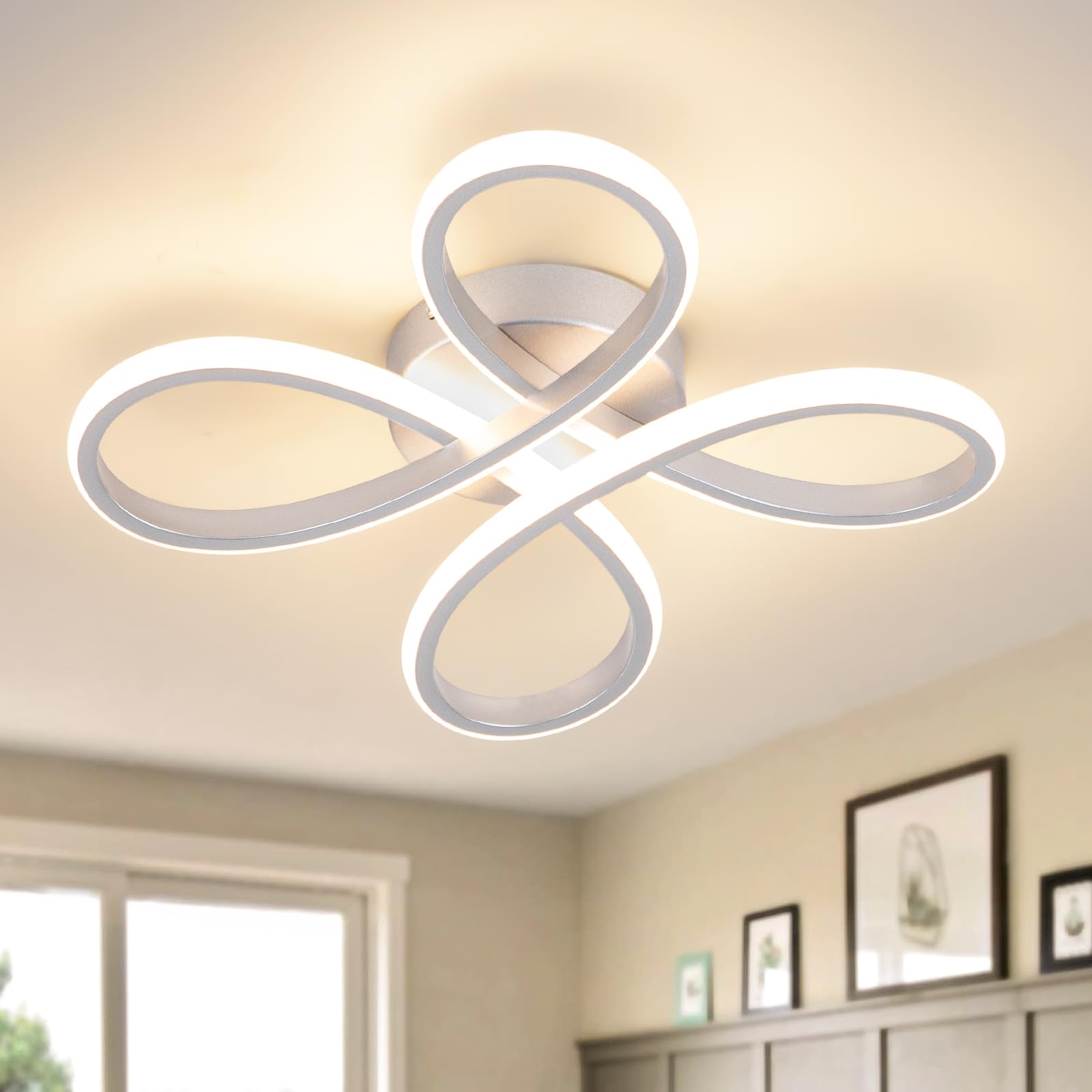 EIDISUNY Modern LED Ceiling Light, 30W Sliver Ceiling Light Fixture