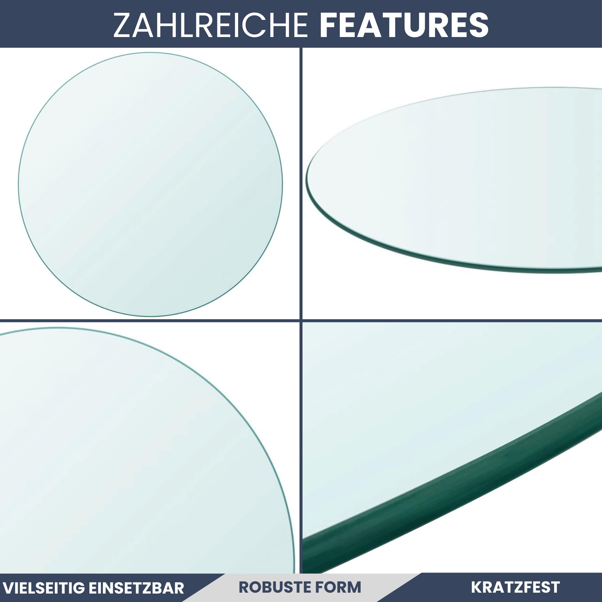 DELUKE® Tischplatte rund Ø 60 cm - Glas Gehärtet, 8 mm dick | Transparente Glasplatte rund, Ideal für DIY-Projekte, Glastische und als Kamin Glasplatte