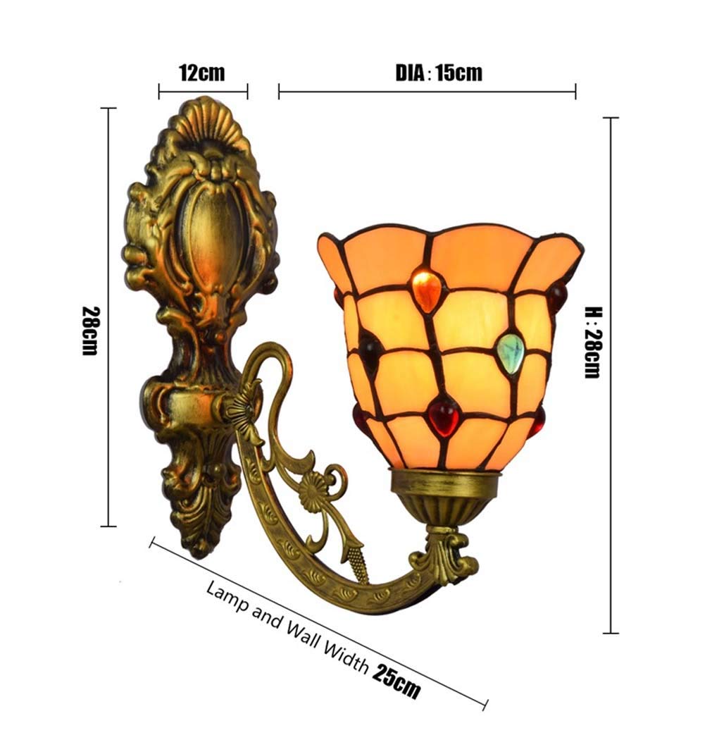 Lámpara de Pared Colgante Estilo Tiffany de 15 cm (6 Pulgadas) con Cristal de Color, Ideal para pasillos, mesitas de Noche o porches. Se Puede Montar hacia Arriba o hacia Abajo.