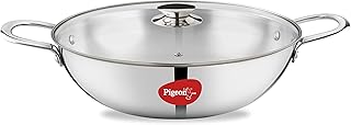 Pigeon Elite Stainless Steel Triply Kadhai 26 cm, Gas Stove and Induction Compatible for Fast Cooking and Longer Heat Retention, Along with Even Heat Distribution- Silver
