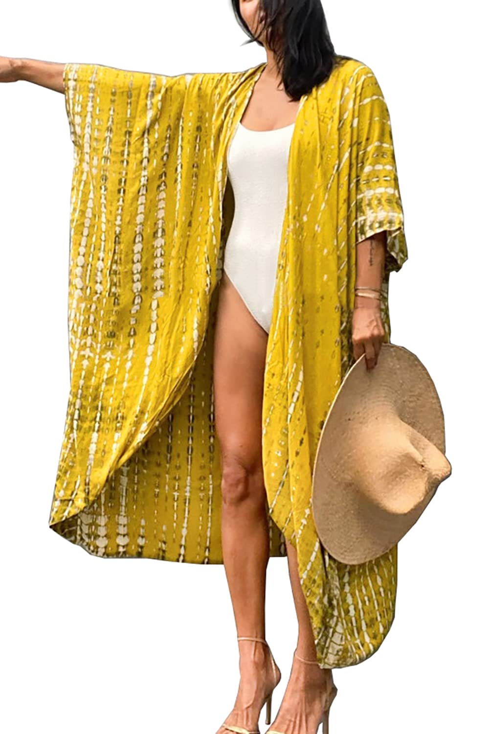 YouKDLong Kaftan Bohemian Kimono Beach Swimsuit Cover Up Maxi Dress for Women