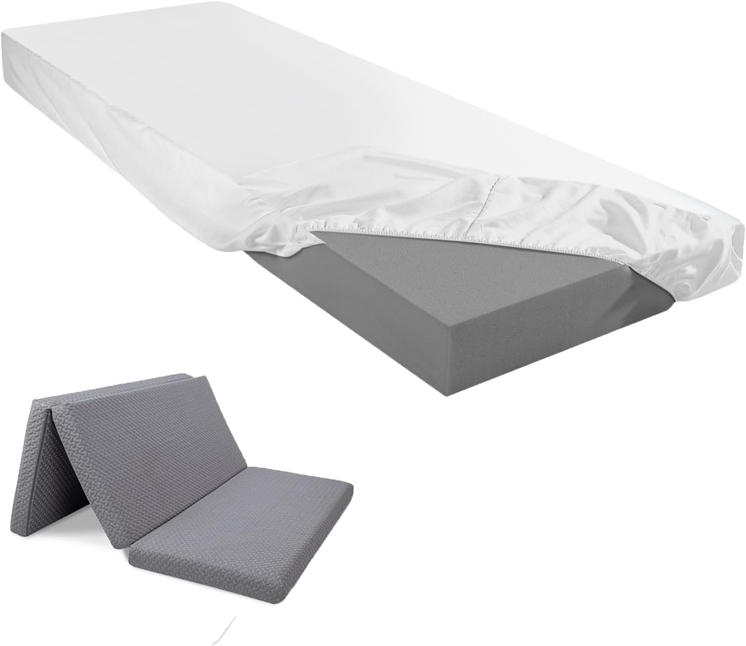 Fitted Sheet (Sheet Only) Compatible with Milliard Trifold Mattress Folding Mattress Fitted Microfiber Bedsheet for Camp Bunk Rvs Bed(White,Single,4'')