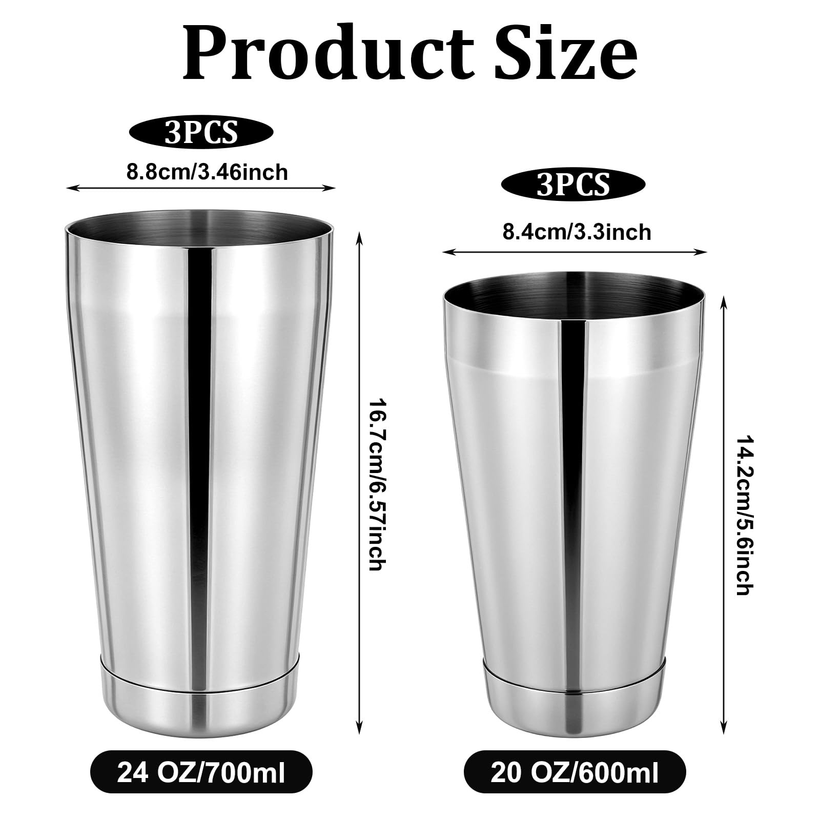 Giantree Set di 6 shaker per cocktail, professionale Boston Bar, in acciaio inox, set per baristi, strumenti essenziali da bar, shaker per baristi, 590 ml, 24 0 z