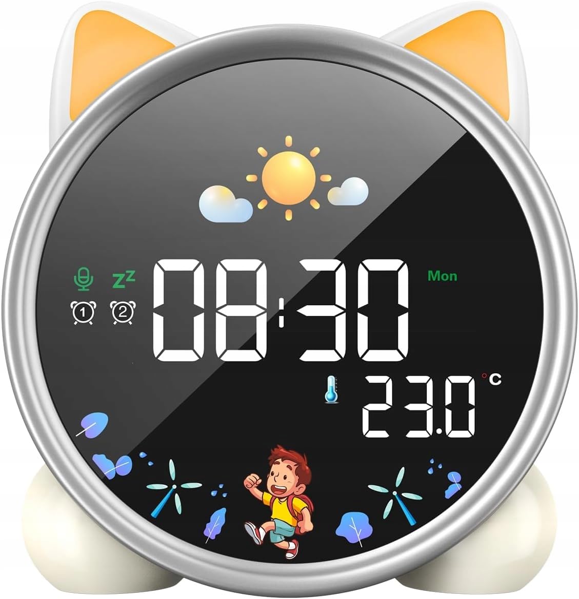 Horloge réveil avec veilleuse pour enfants, affichage numérique, thème chat