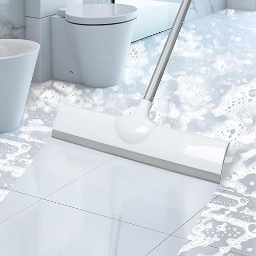 Miniatura 7 de Escoba de goma de mango largo de 50 pulgadas para garaje, ducha de concreto, azulejos de pelo de mascotas, limpiador de agua resistente