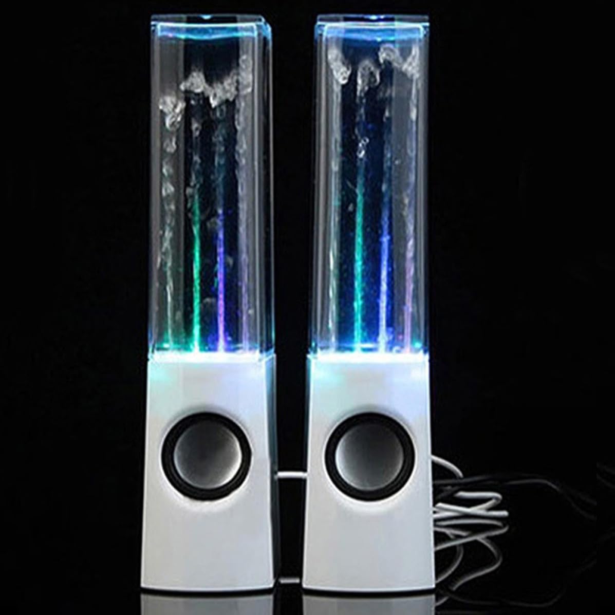 Coppia di Casse Fontana Luci LED Colorate, Altoparlanti Stereo da 2x3w in ABS e Acrilico per Laptop e Smartphone, per Party e Picnic