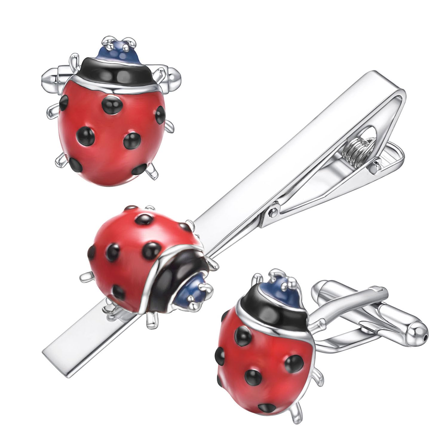 Gemelos plateados para hombre con mariquita original, accesorio de puño para trajes de fiesta 8