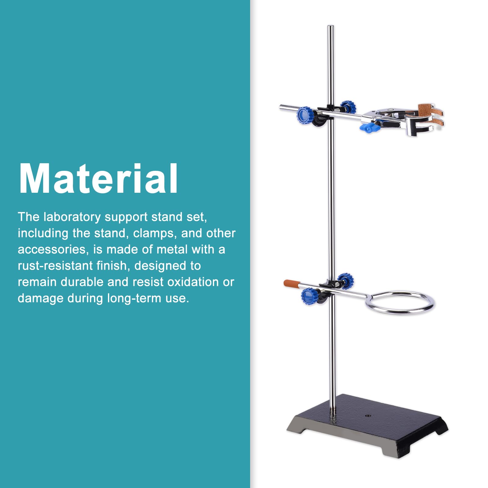 stonylab Support de Laboratoire Stands, Lab Stand Set Support en Acier avec Tige, 4-Prong Pince de Pivot, Anneau de Cornue et 2 Têtes de Bossage (2)