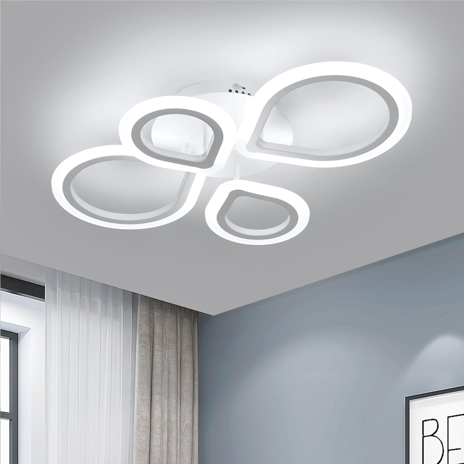 DELIPOP Modern LED Ceiling Light, 6500K Flush Mount Ceiling Light, 4 Rings Ceiling Light Fixture for Living Room Bedroom Kitchen