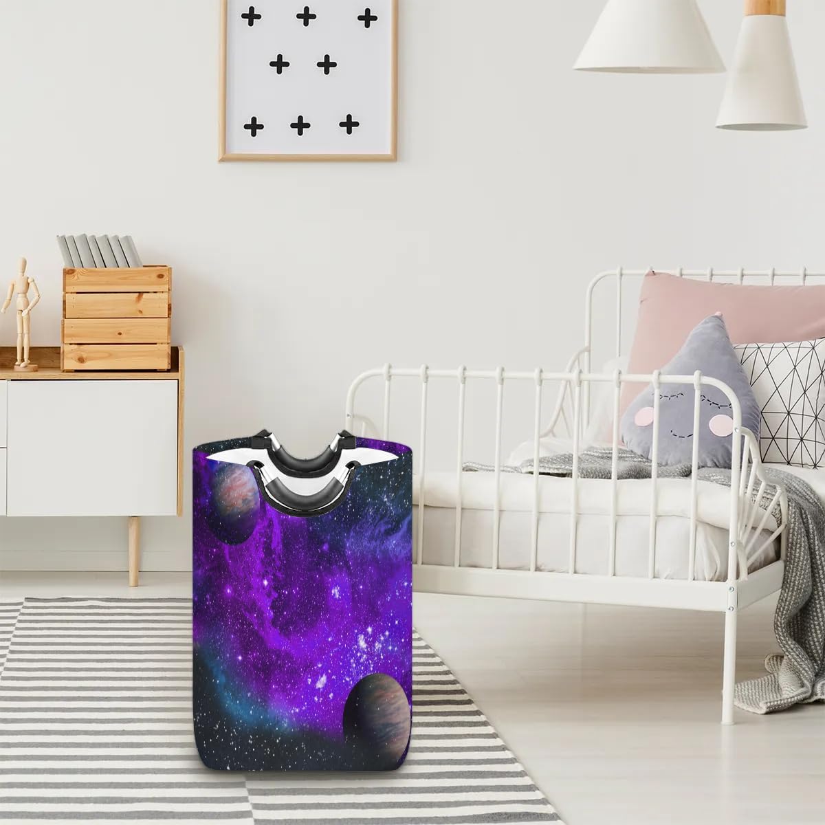 70L Large Laundry Basket Collapsible Tall Laundry Hamper Teal Purple Space Galaxy Planet Laundry Bag with Handles Dirty Clothes Hamper for Laundry Dorm Family Foldable Washing Bin