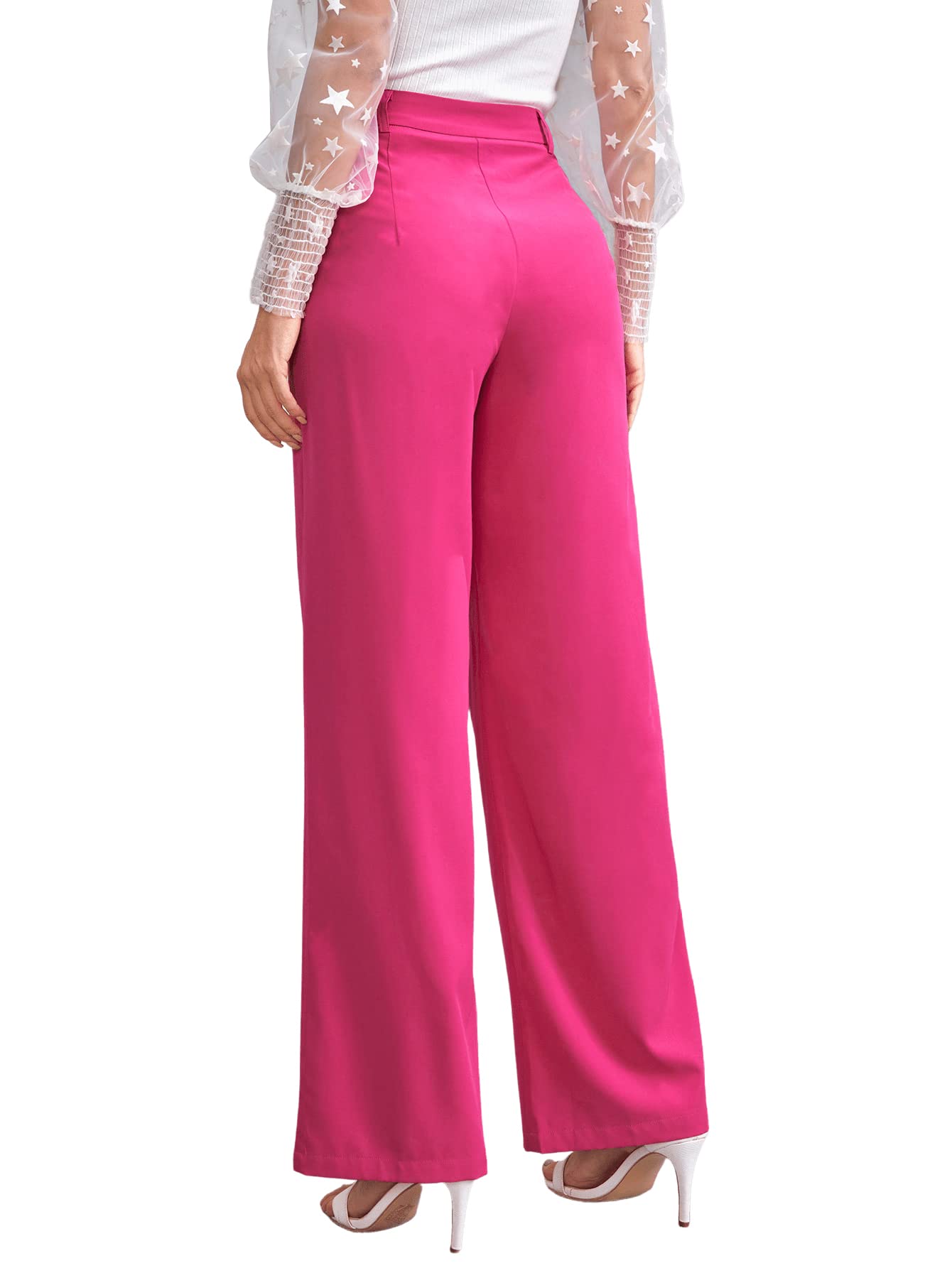 SweatyRocks Women's Casual Wide Leg High Waisted Button Down Straight Long Trousers Pants