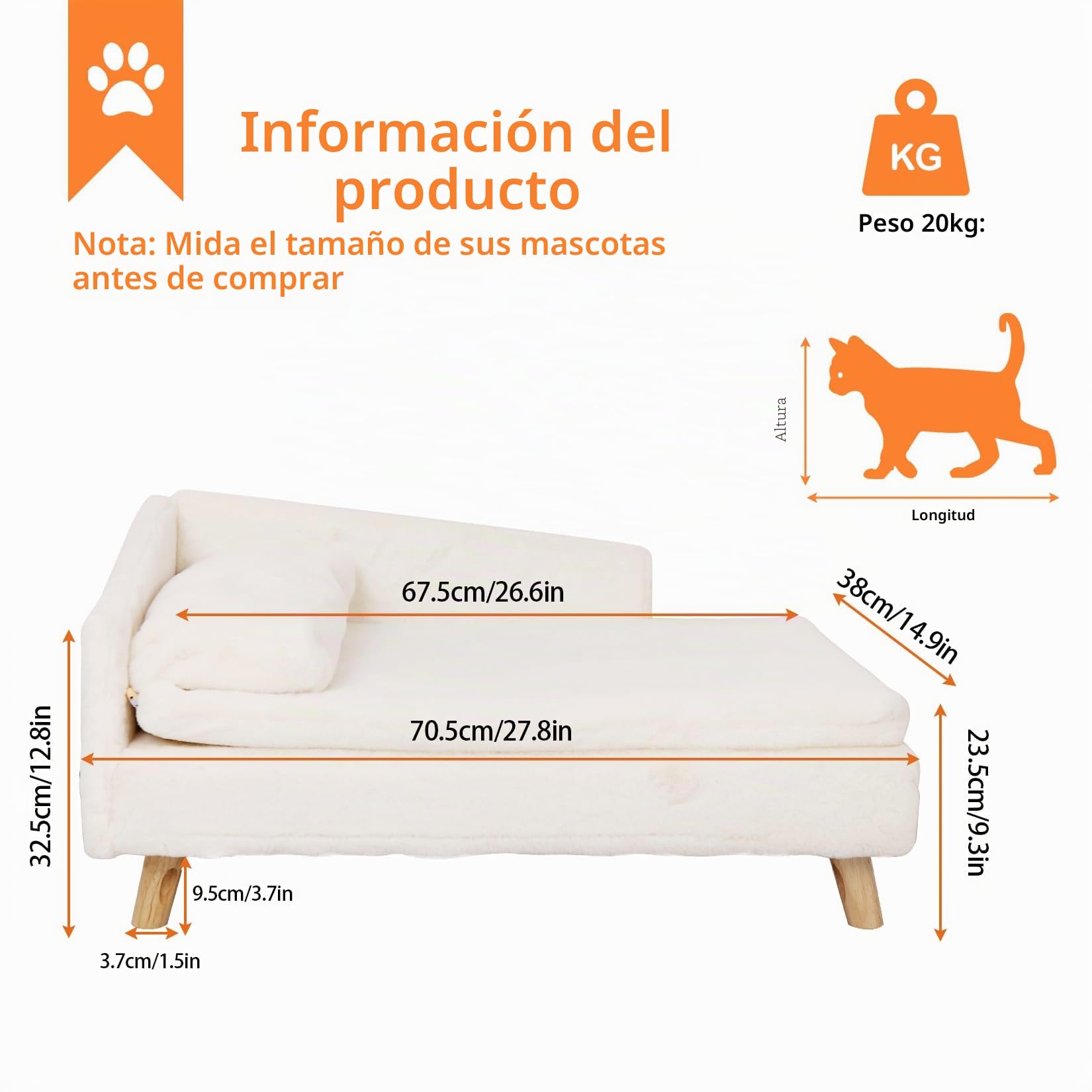 BingoPaw Cama Alta para Perros Pequeños, Taburete Gato Sofa Elevada con Cojin y Almohada, para Gatitos Perritos Mascotas Lujosa