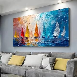 BMGKYAGL Impression sur toile représentant un voilier moderne avec vue sur la mer, peinture à l'huile grand format, décoration d'intérieur (40 x 80 cm, cadre intérieur)