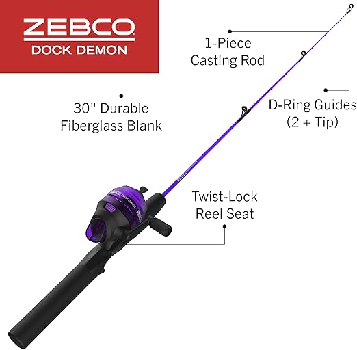 rod reel Zebco Dock Demon Deluxe Spinning Combo W Fishing Rod & Reel Combos