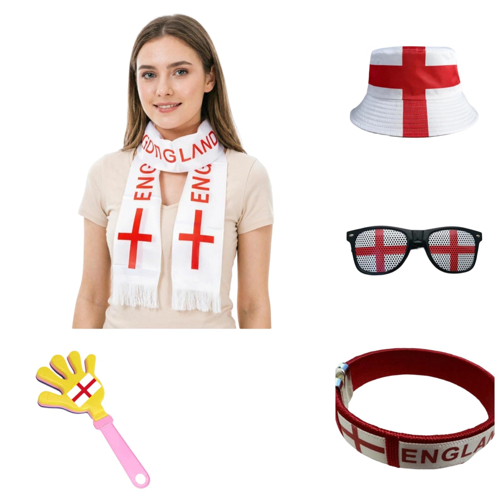 6 Piece Football Matching Fan Easy to and Store Comfortable Headwear for Admirers for Use At Home or Party Tournament Fan Set, England, X-Small-Large