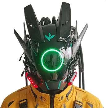KYEDAY Punk Mask Cosplay for Men, Round Light with Braids Mask Cosplay Halloween Fit Party Music Festival Accessories