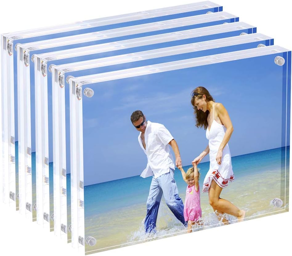 AMEITECH Acrylic Photo Frames 9x13 cm (3.5x5 inch), Clear Double Sided Magnetic Picture Frame, Desktop Frameless Postcard Display - Set of 5