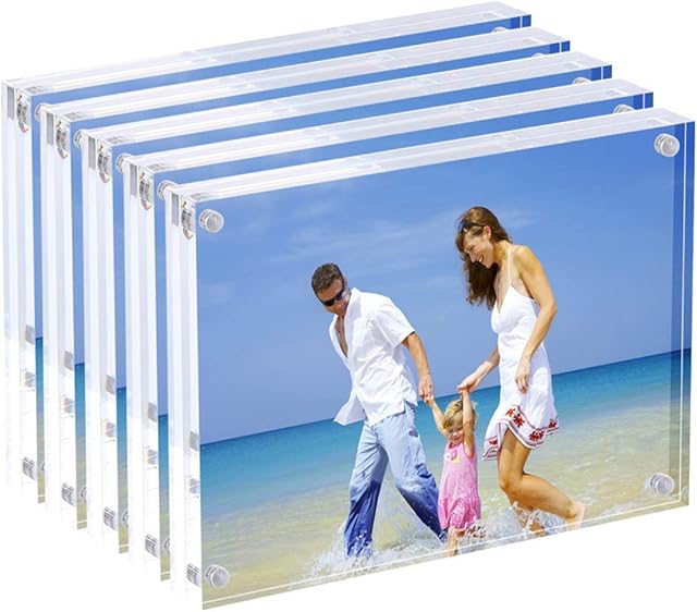 Acrylic Photo Frames 9x13 cm (3.5x5 inch), Clear Double Sided Magnetic Picture Frame, Desktop Frameless Postcard Display - Set of 5