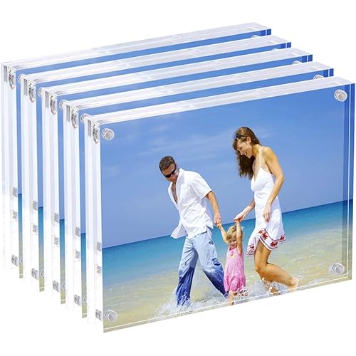 AMEITECH Acrylic Photo Frames,3.5x5'' Double Sided Magnetic Picture Frame, Desktop Frameless Postcard Display (5 Pack)