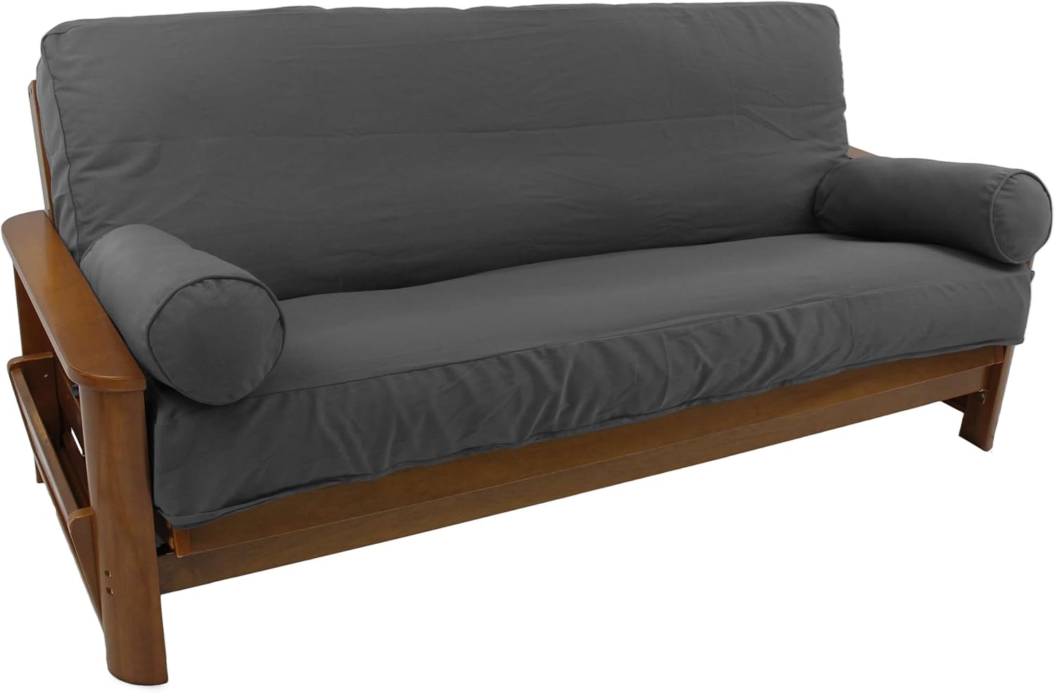 Blazing Needles Solid Twill 8" to 9" Futon Cover Set with 2 Bolster Pillows (Set of 3), Full, Burgundy