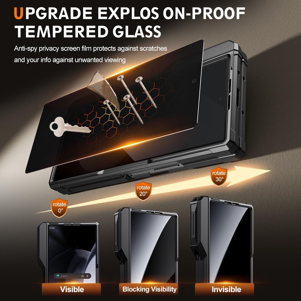 Armor Magnetic Case for Samsung Galaxy Z Fold 6 with S Pen Holder, Fit for Magsafe, [Built-in Kickstand, Privacy Screen Protector, Hinge Protection] Shockproof Heavy Duty ZFold 6 Phone Cover, Black - Image 3