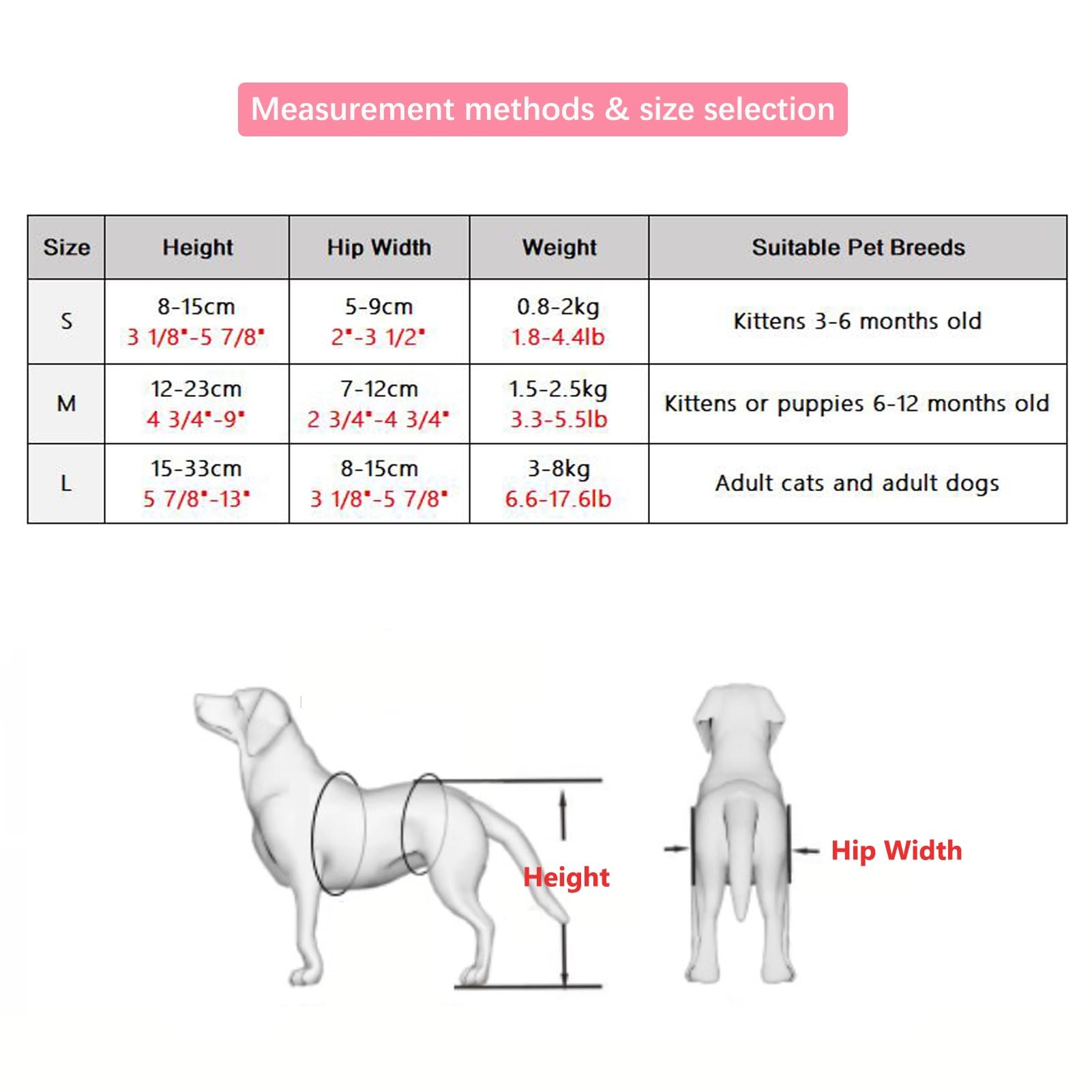 Hunderollstuhl Rollstuhl für Gehbehinderte Hunde mit Hinterbeinen, Verbesserter Mops-Rollstuhl für Besonders Kleine Haustiere, Mobilitätshilfe für Kätzchen mit Beinstütze(Size L)