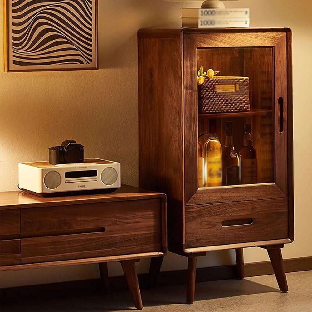 Gabinete de Bar de Vinos Industrial ​​Vitrina Minimalista 52x40x110cm Madera Maciza, Almacén Cocina & Exhibición Vinos for Salón