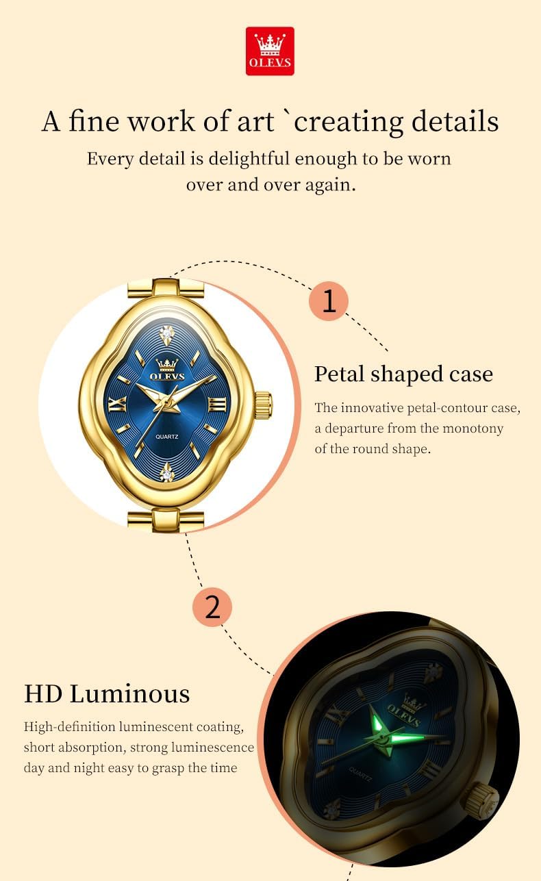 OLEVS Womens Watch Rose Gold Diamond Elegant Ladies Wrist Watch Stainless Steel Ceramic Two Tone Bracelet Waterproof Luminous