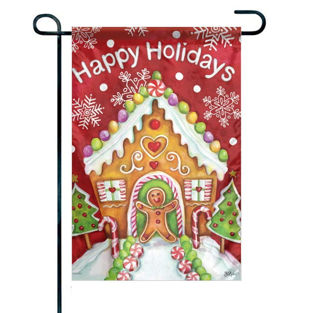 GONEI Gingerbread Holiday Happy Holidays Garden Flag Banner 12.5" x 18" Inch Decorative for Outdoor Lawn and Garden Flag Home Décor Double Sided