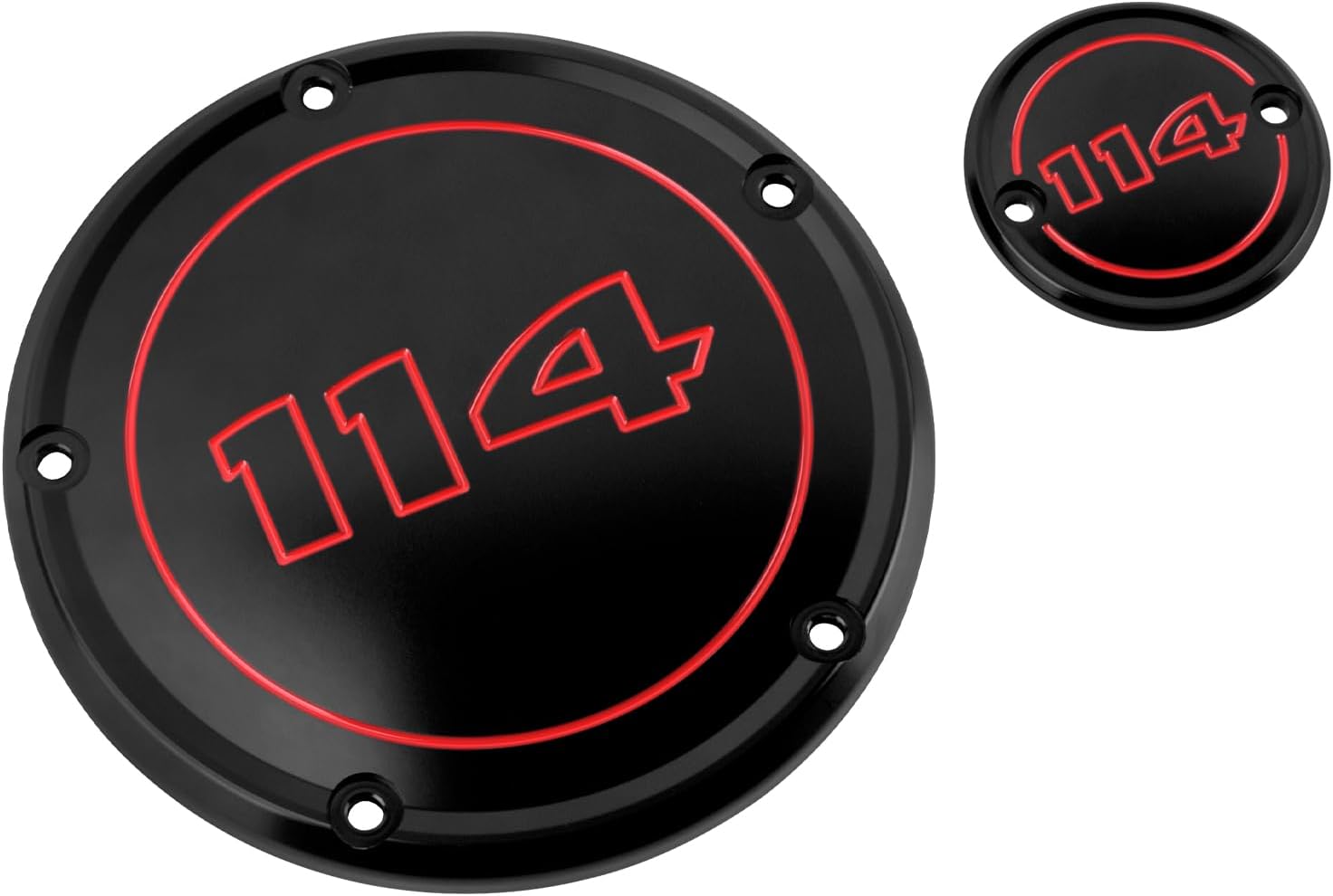 HDBUBALUS Motorcycle CNC 5 Holes Derby Cover Timer Timing Cover for Harley Softail 114 117 Street Bob Fat Bob Low Rider Fat Boy Heritage Classic (Black w/red Number)