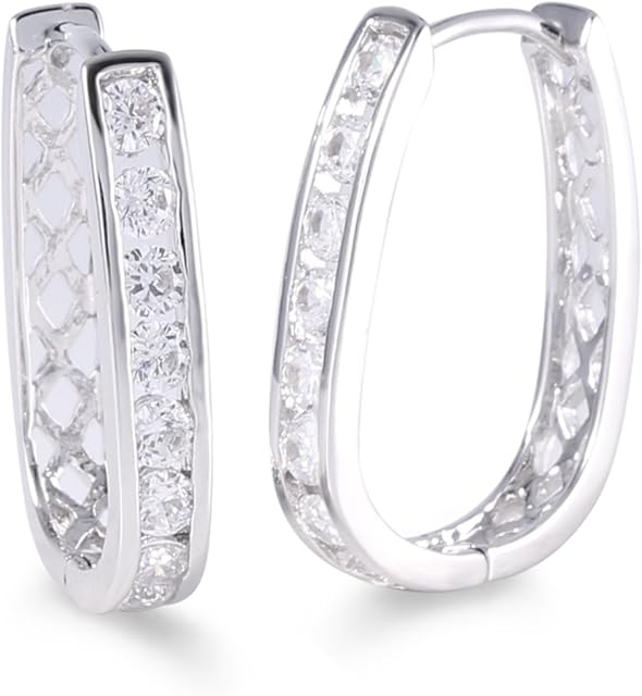 GULICX 26mm Hoop Huggie Earrings Rose Gold/White Gold Plated with Cubic Zirconia Crystal for Womens Girls