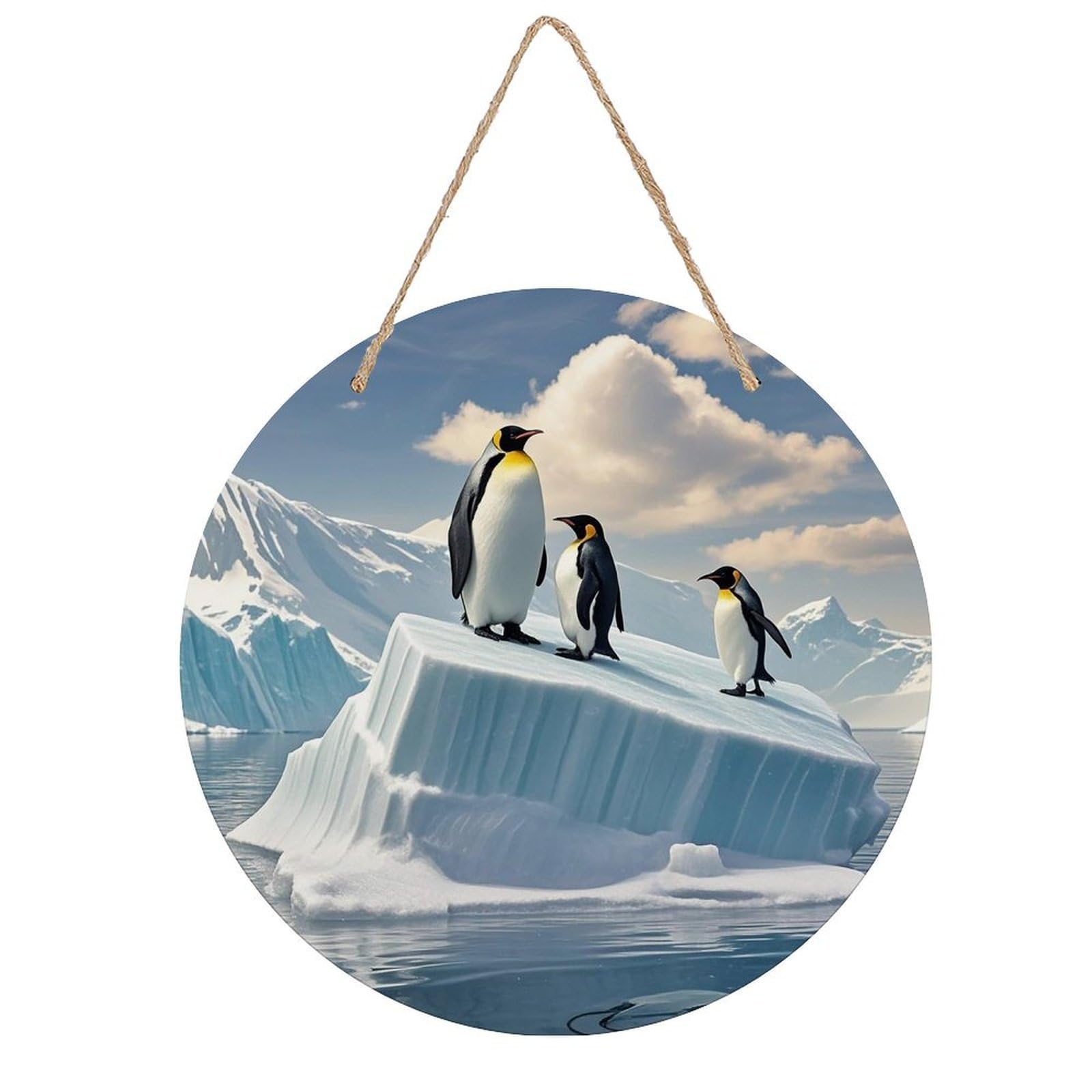 FekiLoot Penguins On The Iceberg Welcome Sign Wall Decor Welcome Round Wood Hanging Signs Decoration Farmhouse Wall Sign Wall Plaque Funny Decor Door Hanger for Front Door Porch Office