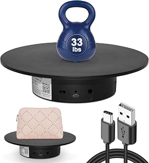 Motorized Rotating Display Stand 9.9in/33lbs, Cup Display Turner, 360 Degree Photography Turntable for Tumbler, Spinning Platform for Jewelry Display, USB Type-C (25cm Black)