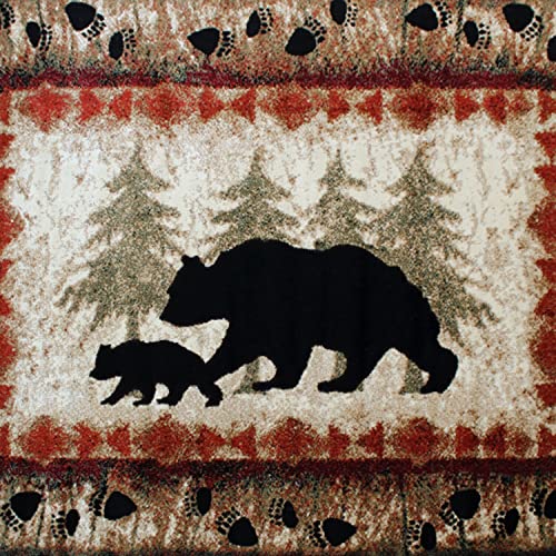 Flash Furniture Ursus Collection Rustic Lodge Wandering Black Bear & Cub Area Rug - Olefin Fibers In Brown, Beige, Black, & Green - 8' X 10' Accent Rug - Jute Backing #TOP5