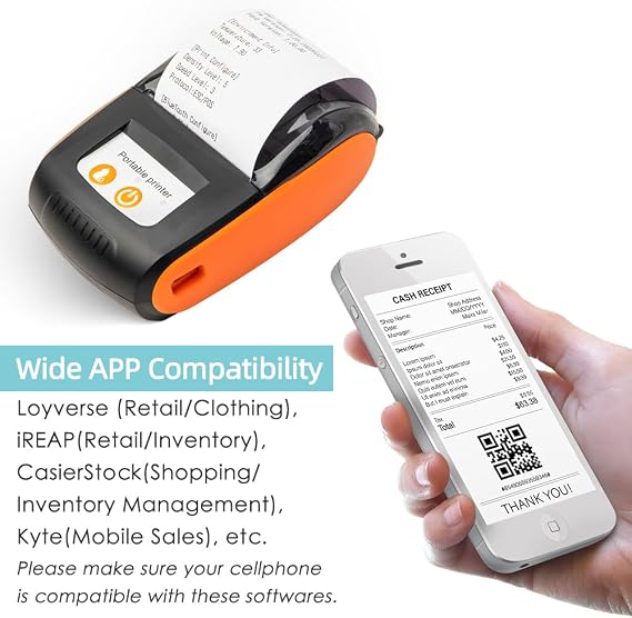 Generic Portable Receipt Printer 58mm Mini Thermal Print Wireless BT USB Mobile Printer 2 Thermal Paper Roll Small Business Restaurant Retail Store