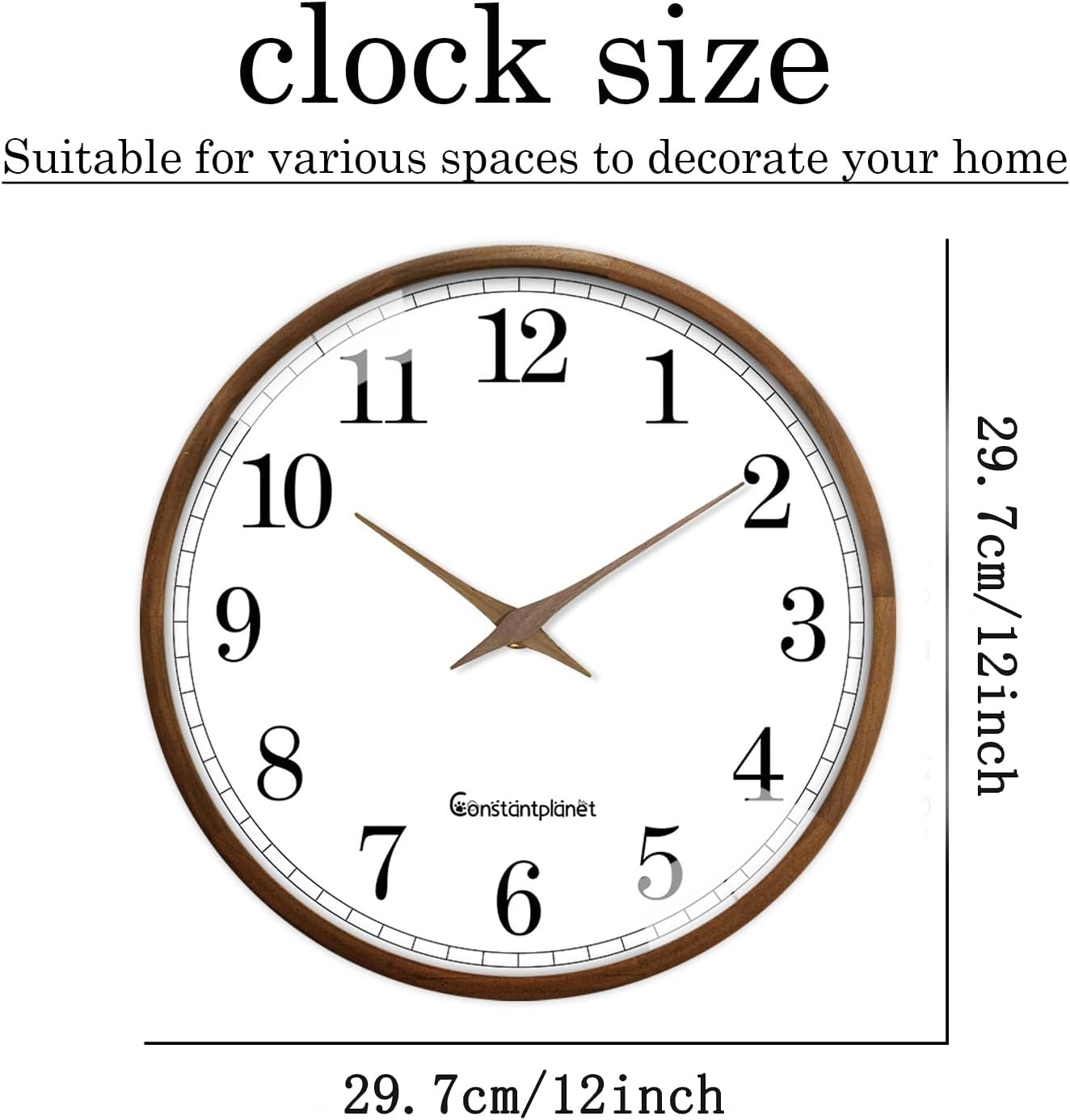 Wood Wall Clocks Battery Operated White and Brown Wood Decorative Analog Wall Clock for Living Room Kitchen Bedroom Office Decor 12 Inch Silent Non Ticking Wall Clock