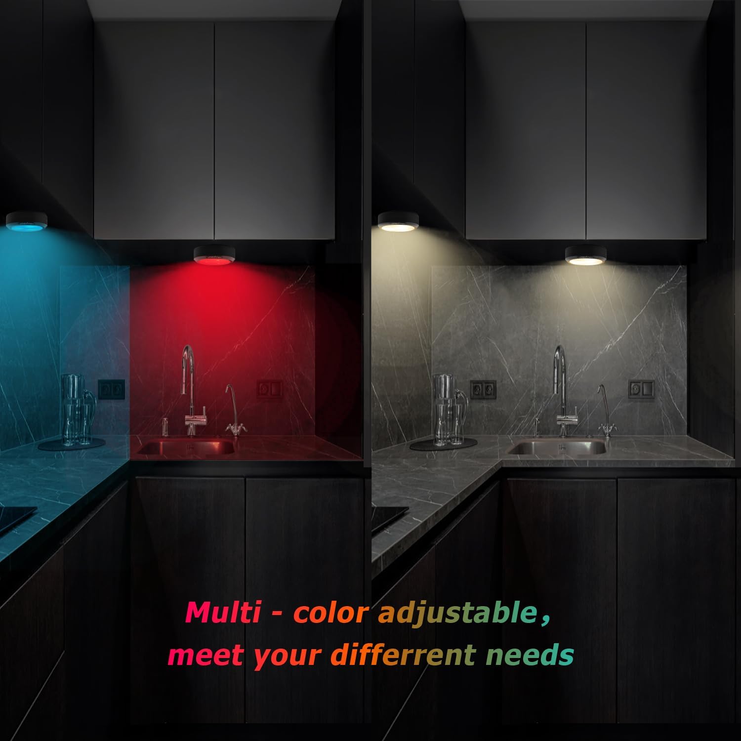 Puck Lights with Remote,7 Colors Under Cabinet Lighting Wireless,Battery Operated RGB LED Lights Dimmable, Push Lights for Closet,Kitchen,Under Counter Lights Bar Display Shelf (4pack)