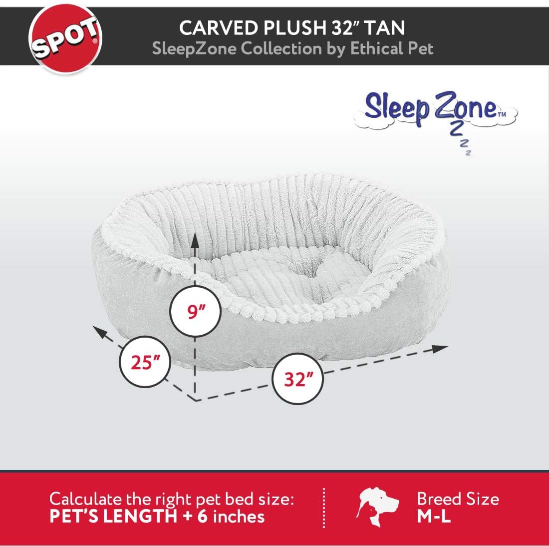 SPOT Sleep Zone Faux Suede Carved Plush Lounger, Cuddler, Napper Dog Bed - Fabric Bottom - 32 x 25 Inches, Durable, Comfortable, Washable for Dogs up to 40 lbs