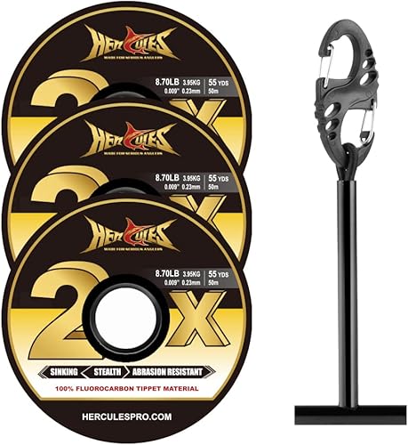 HERCULES Tippet de pesca con mosca, paquete de 3 con soporte para volquetas, 55 yardas