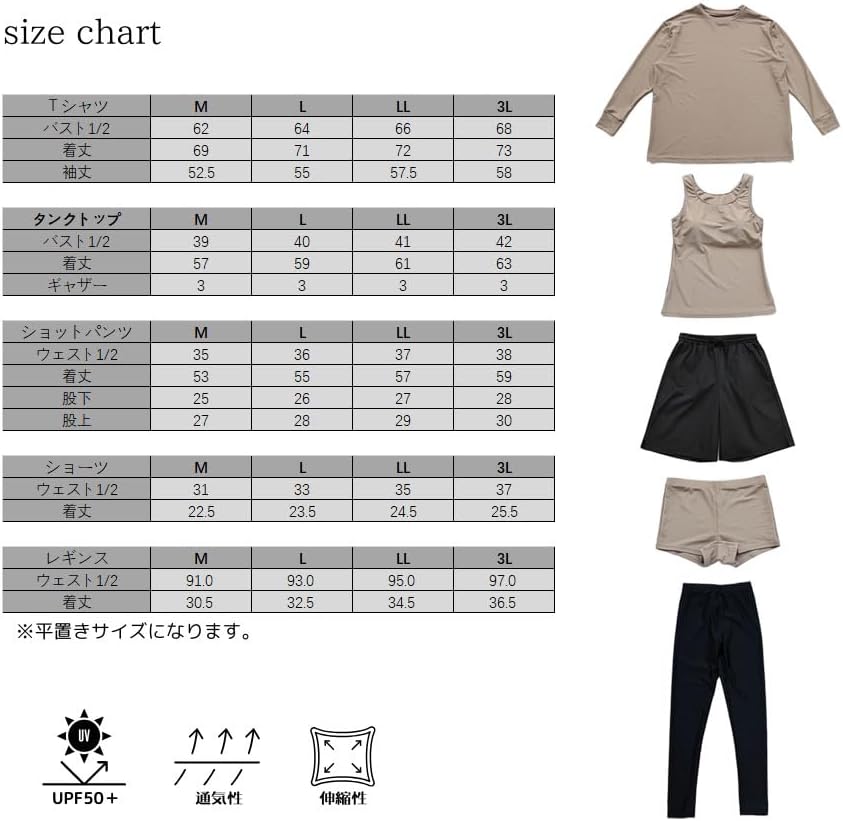 [KOUKOUCOCO] 無地 ロング袖体系カバーTシャツ 布帛ショットパンツ レギンス タンキニ上下 水着5点セット レディース