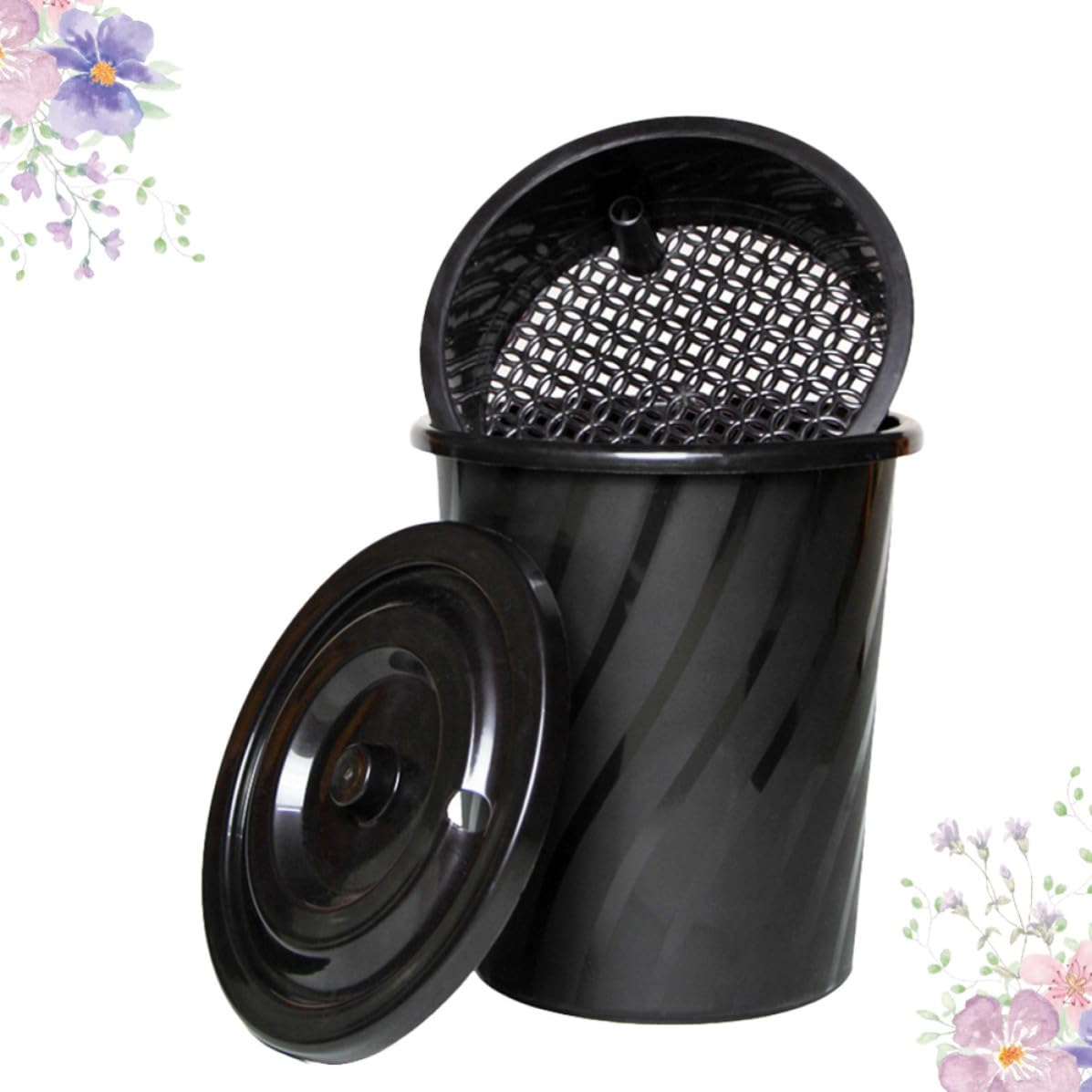 HOMSFOU Dross Container and Plastic Cover Filter Tea with Bucket Layer Tea Trash Can Black Plastic Storage for Home Office Use